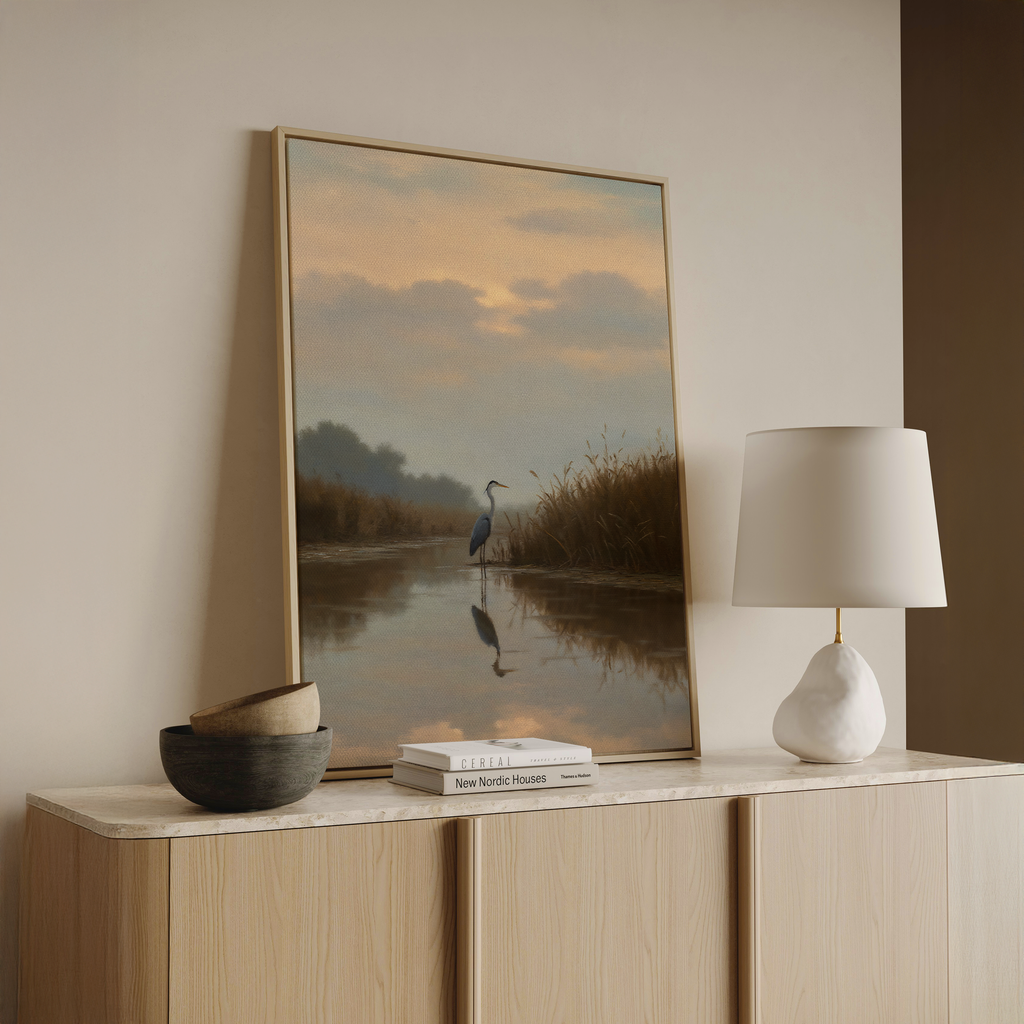 Whisper of the Heron – neutral-toned vintage canvas wall art print by Aspire Prints