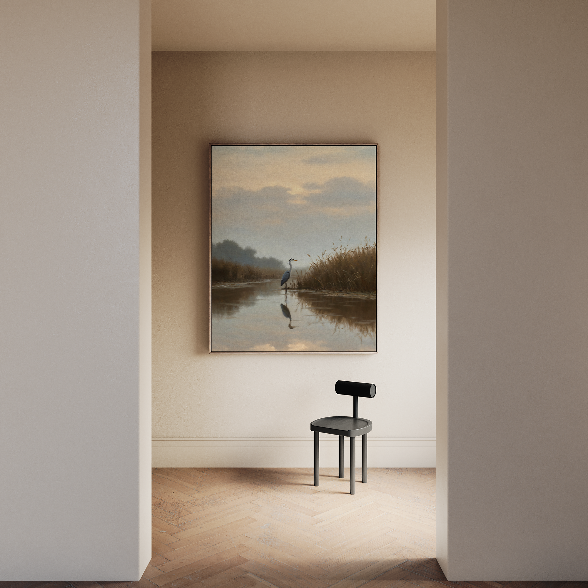 Whisper of the Heron – neutral-toned vintage canvas wall art print by Aspire Prints