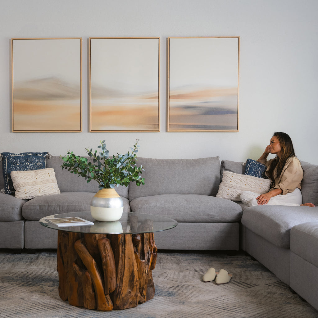 Whispered Dunes Triptych – Set of 3 Canvas Prints set of 3 – beige and white desert canvas wall art by Aspire Prints