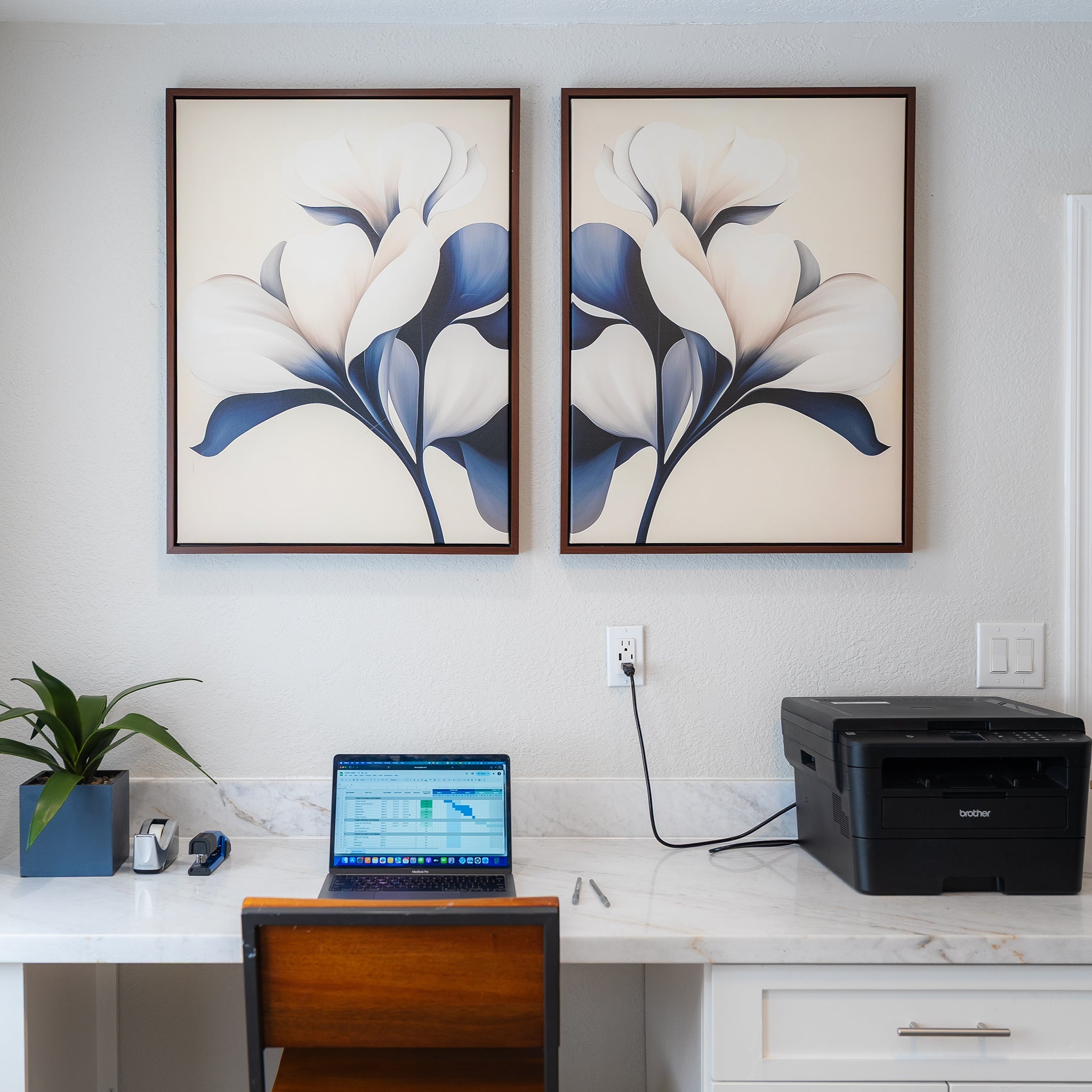 Midnight Bloom Duet – Set of 2 Canvas Prints set of 2 – blue botanical canvas wall art by Aspire Prints