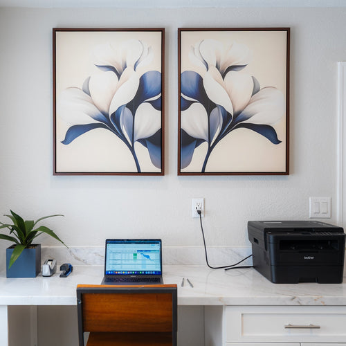 Midnight Bloom Duet – Set of 2 Canvas Prints set of 2 – blue botanical canvas wall art by Aspire Prints