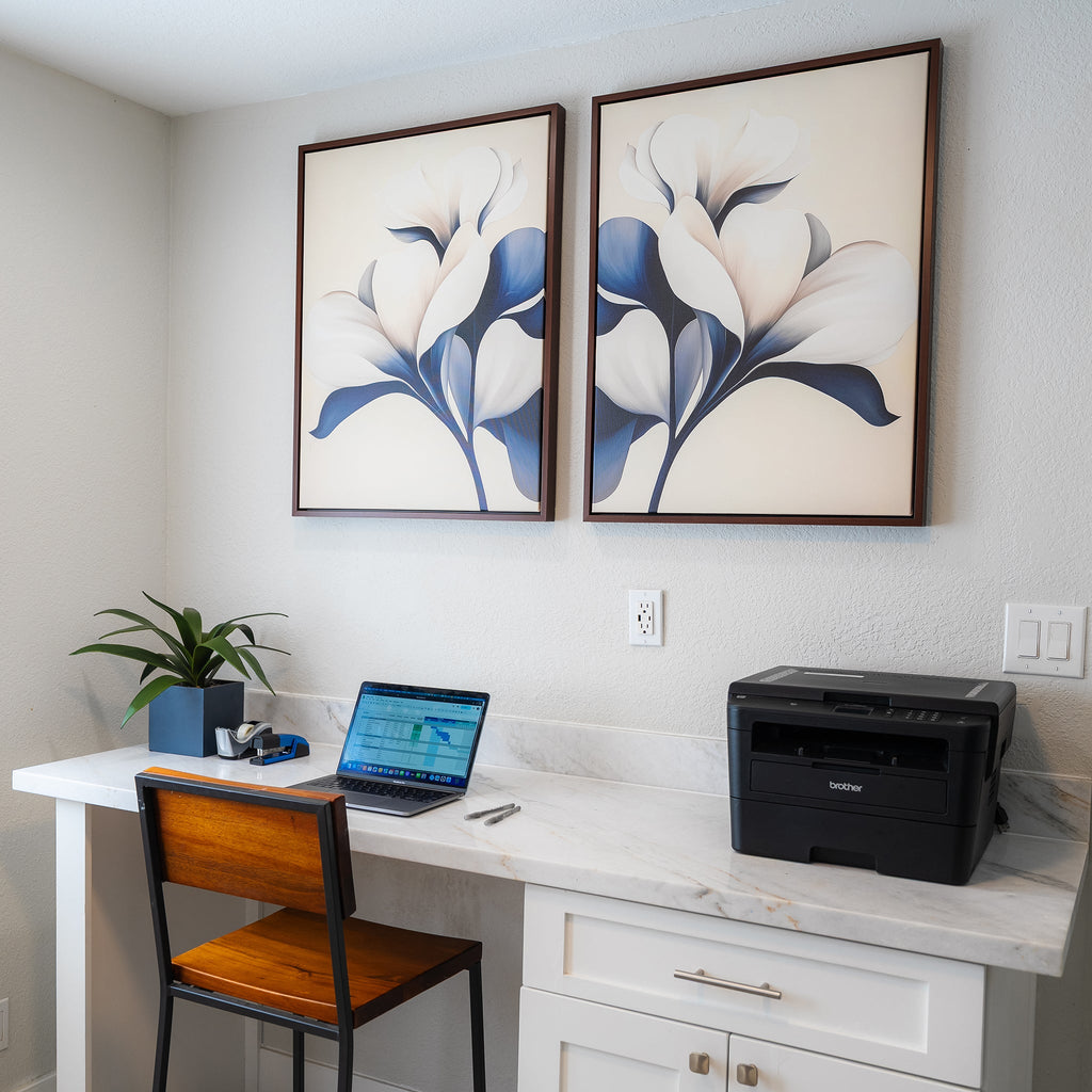 Midnight Bloom Duet – Set of 2 Canvas Prints set of 2 – blue botanical canvas wall art by Aspire Prints