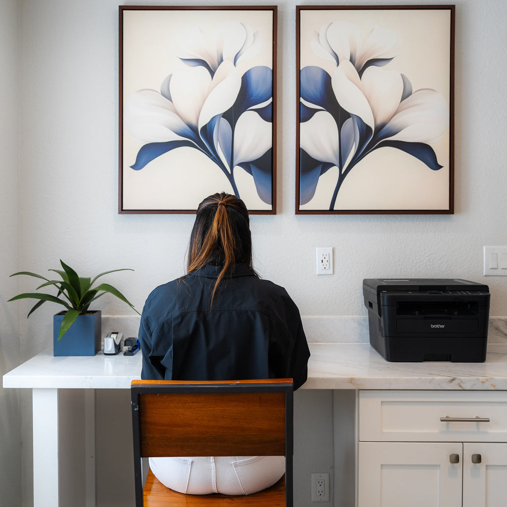 Midnight Bloom Duet – Set of 2 Canvas Prints set of 2 – blue botanical canvas wall art by Aspire Prints