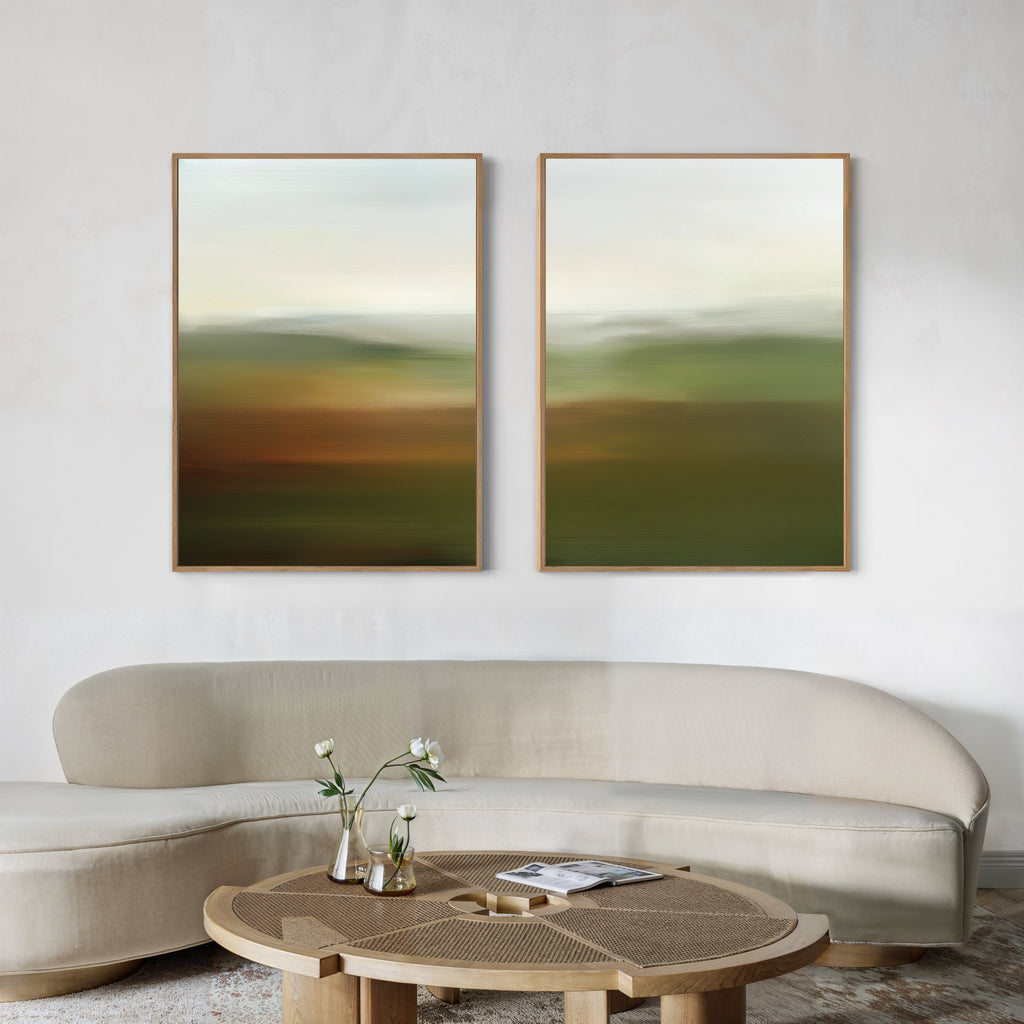 Whispering Meadows Diptych – Set of 2 Canvas Prints set of 2 – green landscape canvas wall art by Aspire Prints