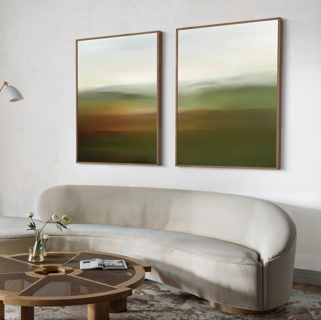Whispering Meadows Diptych – Set of 2 Canvas Prints set of 2 – green landscape canvas wall art by Aspire Prints