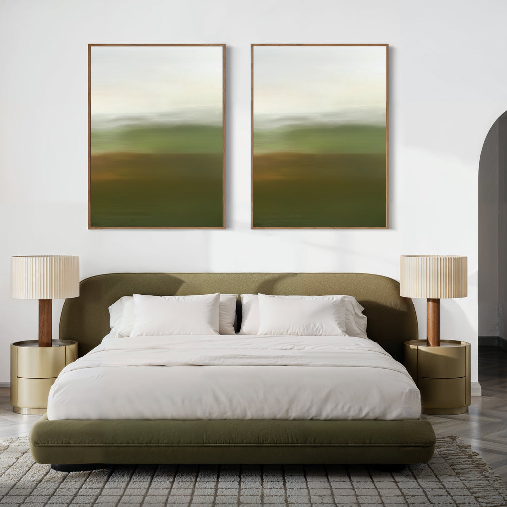 Whispering Meadows Diptych – Set of 2 Canvas Prints set of 2 – green landscape canvas wall art by Aspire Prints