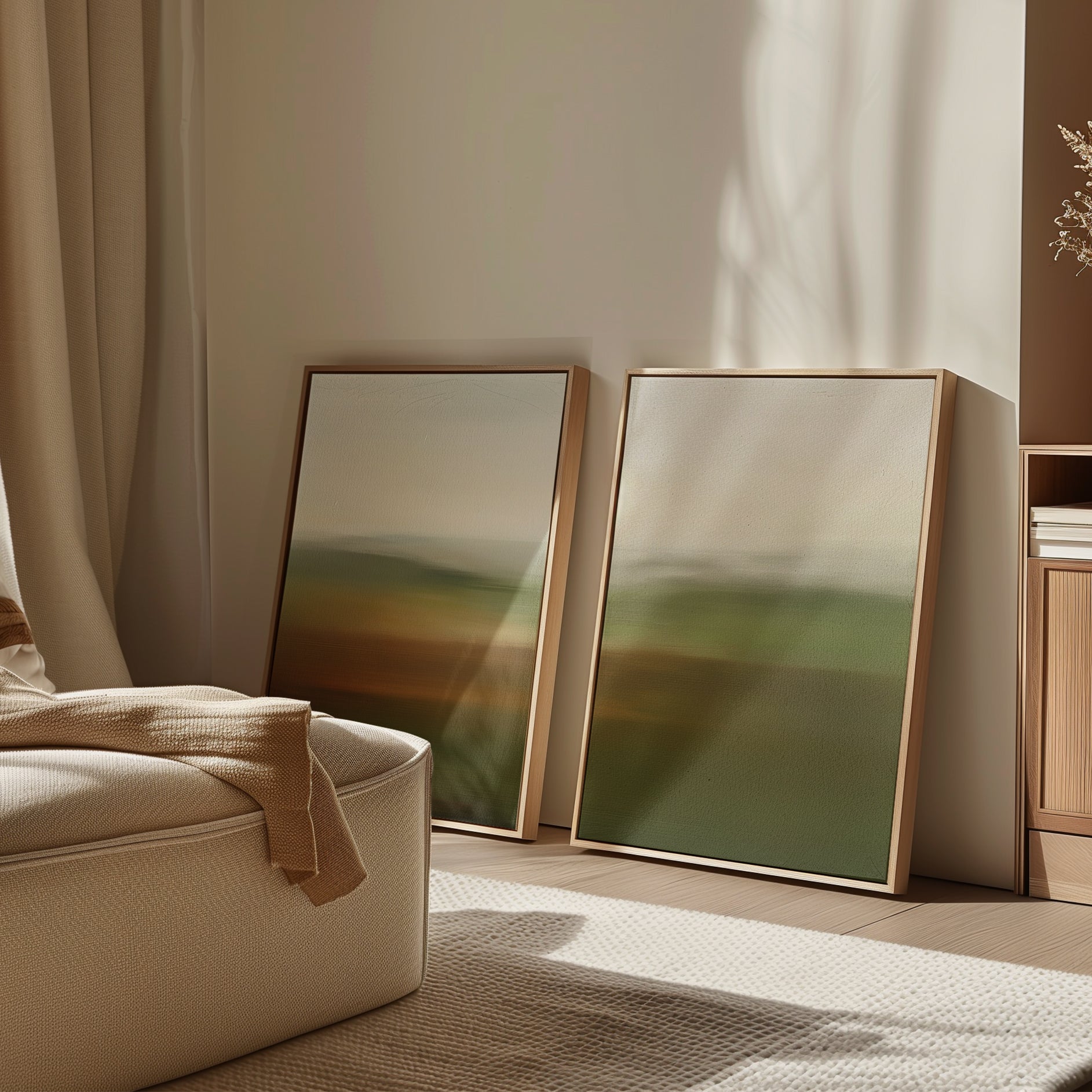 Whispering Meadows Diptych – Set of 2 Canvas Prints set of 2 – green landscape canvas wall art by Aspire Prints