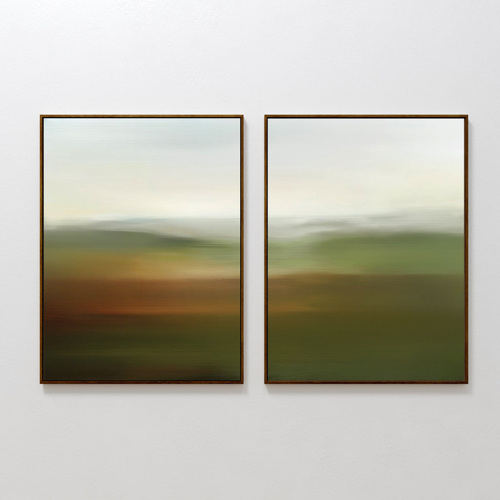 Whispering Meadows Diptych – Set of 2 Canvas Prints set of 2 – green landscape canvas wall art by Aspire Prints