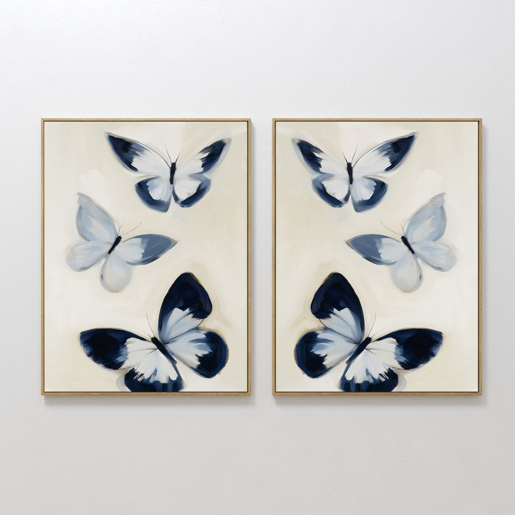 Whisper of Midnight Wings – Set of 2 Canvas Prints set of 2 – blue botanical canvas wall art by Aspire Prints