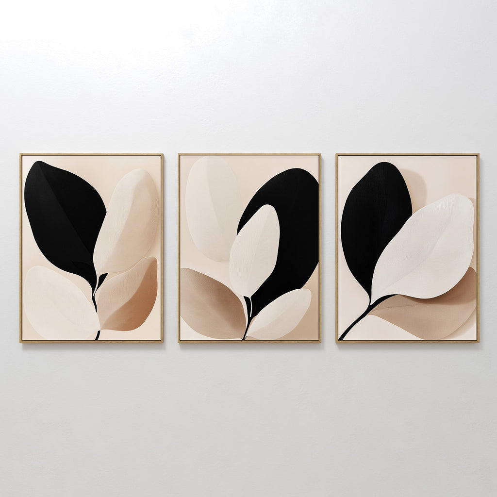 Whispers in Ivory & Ink – Set of 3 Canvas Prints set of 3 – black botanical canvas wall art by Aspire Prints