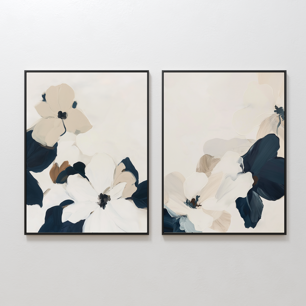 Whispers in Bloom – Set of 2 Canvas Prints set of 2 – blue botanical canvas wall art by Aspire Prints