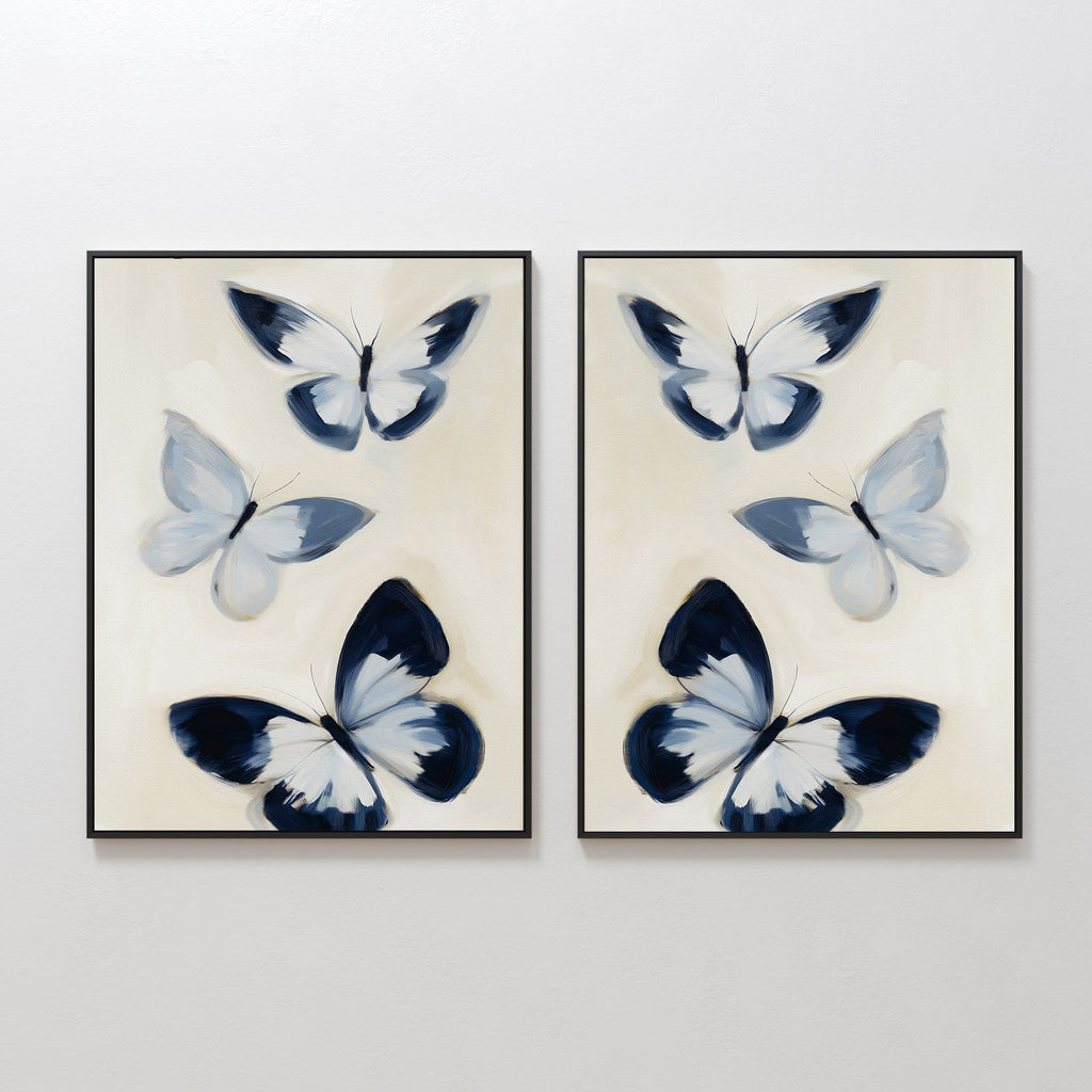 Whisper of Midnight Wings – Set of 2 Canvas Prints set of 2 – blue botanical canvas wall art by Aspire Prints