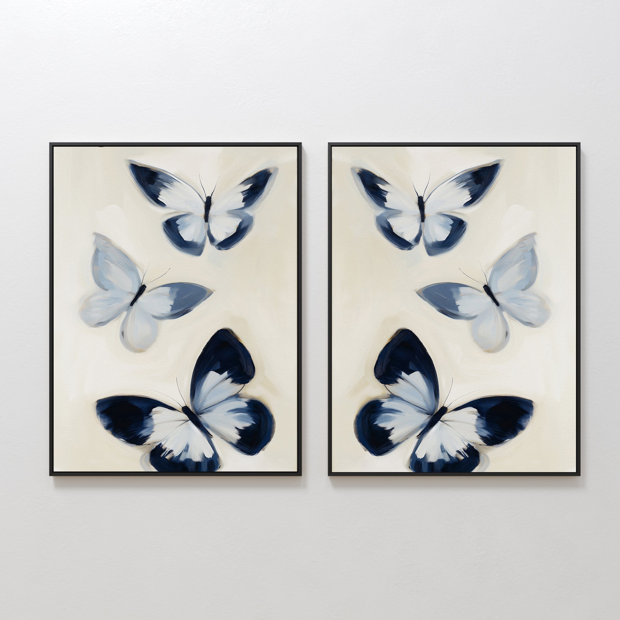 Whisper of Midnight Wings – Set of 2 Canvas Prints set of 2 – blue botanical canvas wall art by Aspire Prints