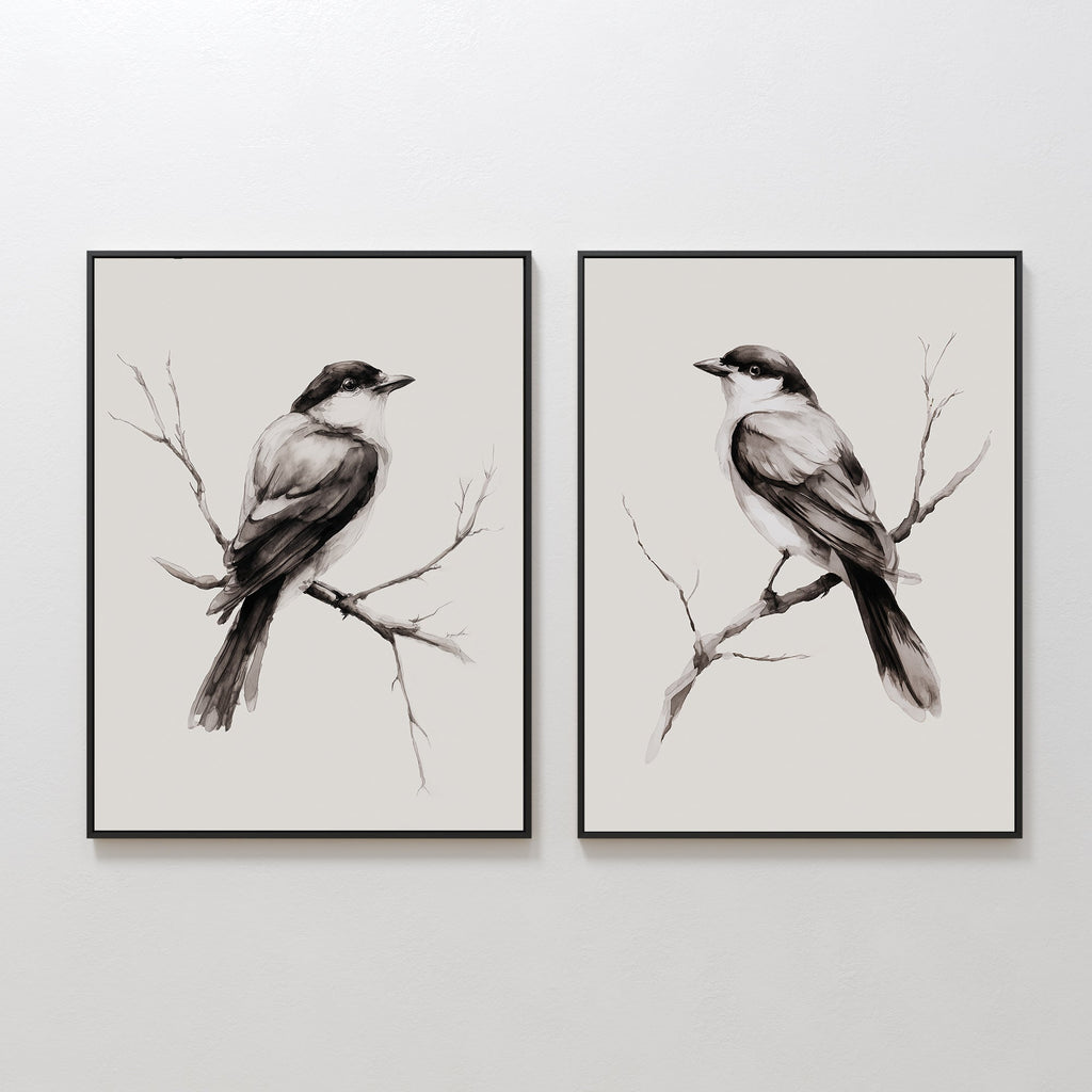 Whispers on Bare Branches – Set of 2 Canvas Prints set of 2 – neutral-toned vintage canvas wall art by Aspire Prints