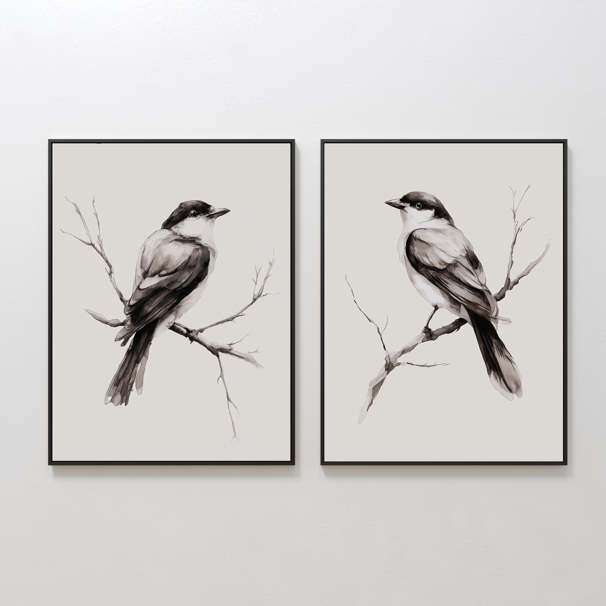 Whispers on Bare Branches – Set of 2 Canvas Prints set of 2 – neutral-toned vintage canvas wall art by Aspire Prints