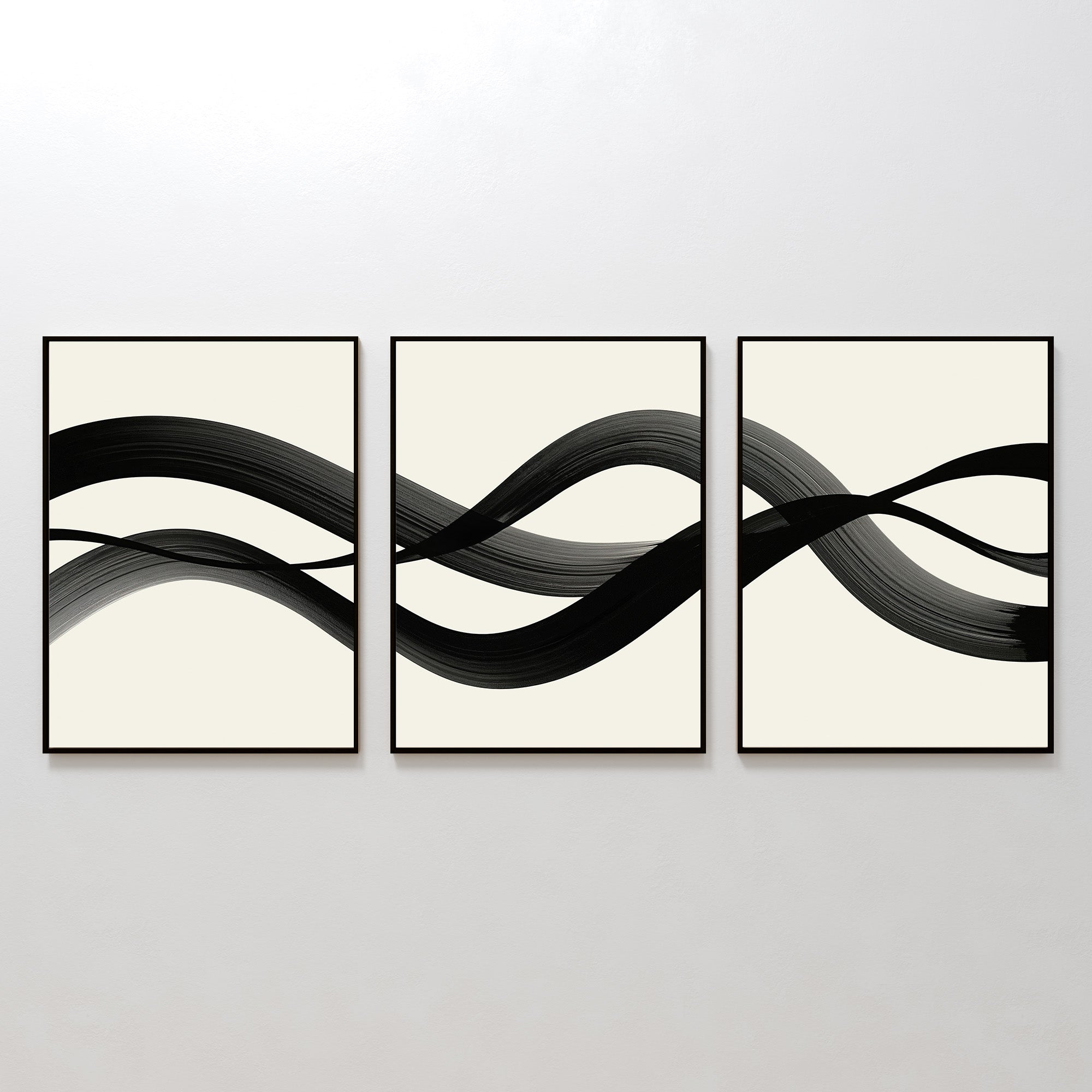 Whispered Strokes Triptych – Set of 3 Canvas Prints set of 3 – black and white abstract canvas wall art by Aspire Prints