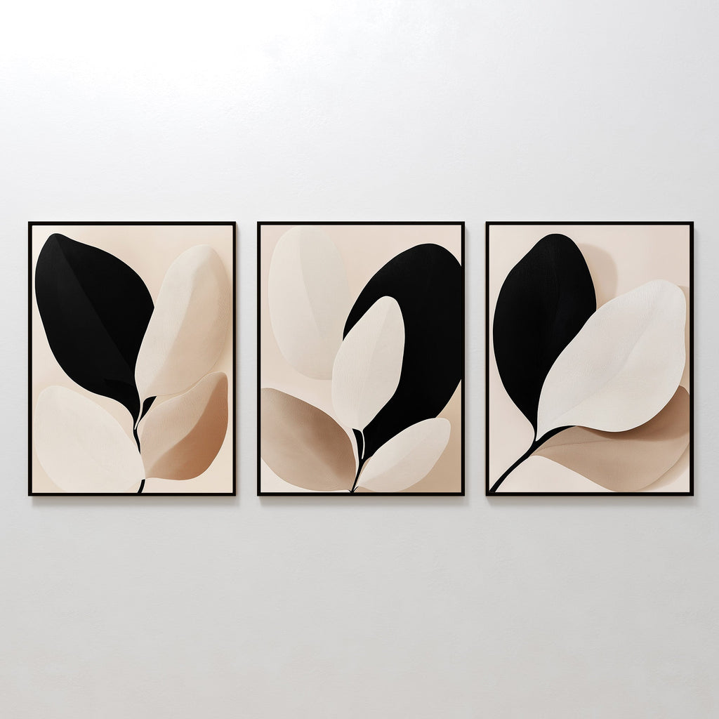 Whispers in Ivory & Ink – Set of 3 Canvas Prints set of 3 – black botanical canvas wall art by Aspire Prints