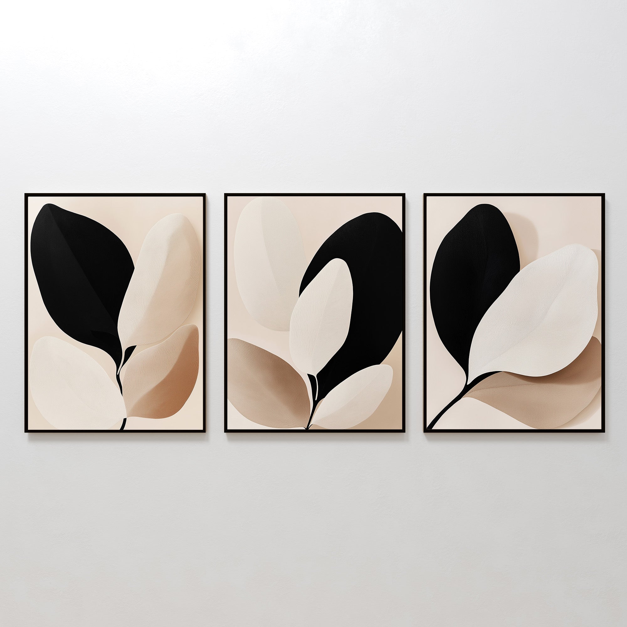 Whispers in Ivory & Ink – Set of 3 Canvas Prints set of 3 – black botanical canvas wall art by Aspire Prints