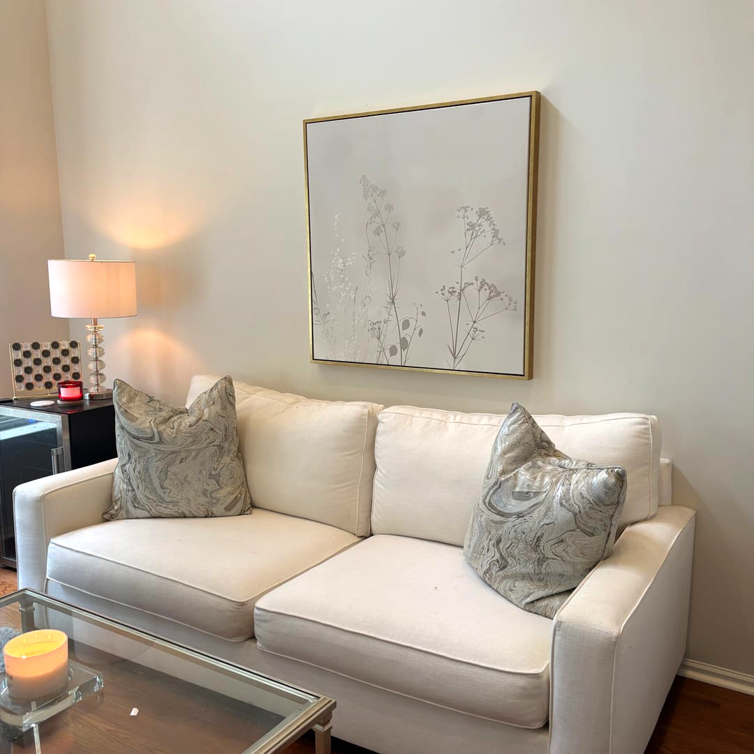 Whispering Petals in Bloom – beige and white botanical canvas wall art print by Aspire Prints