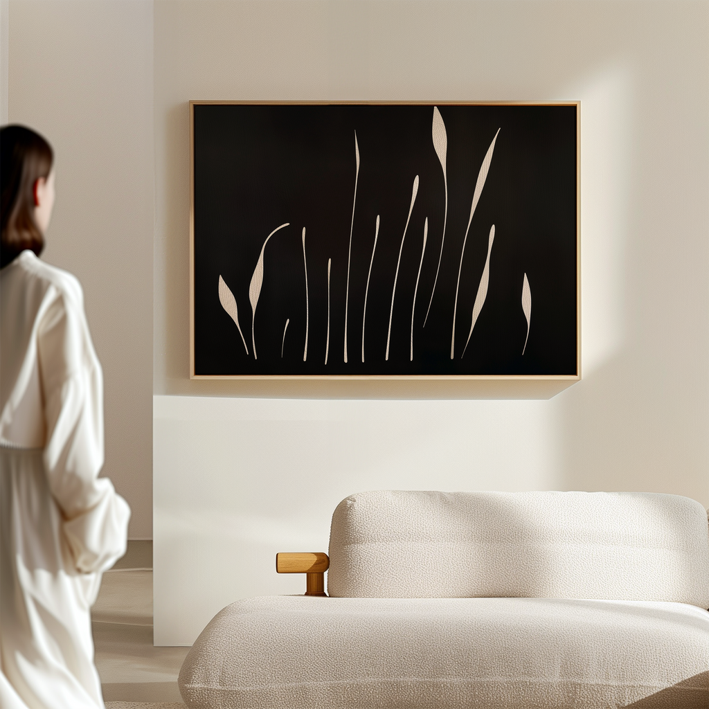 Whispers in Bloom – black botanical canvas wall art print by Aspire Prints