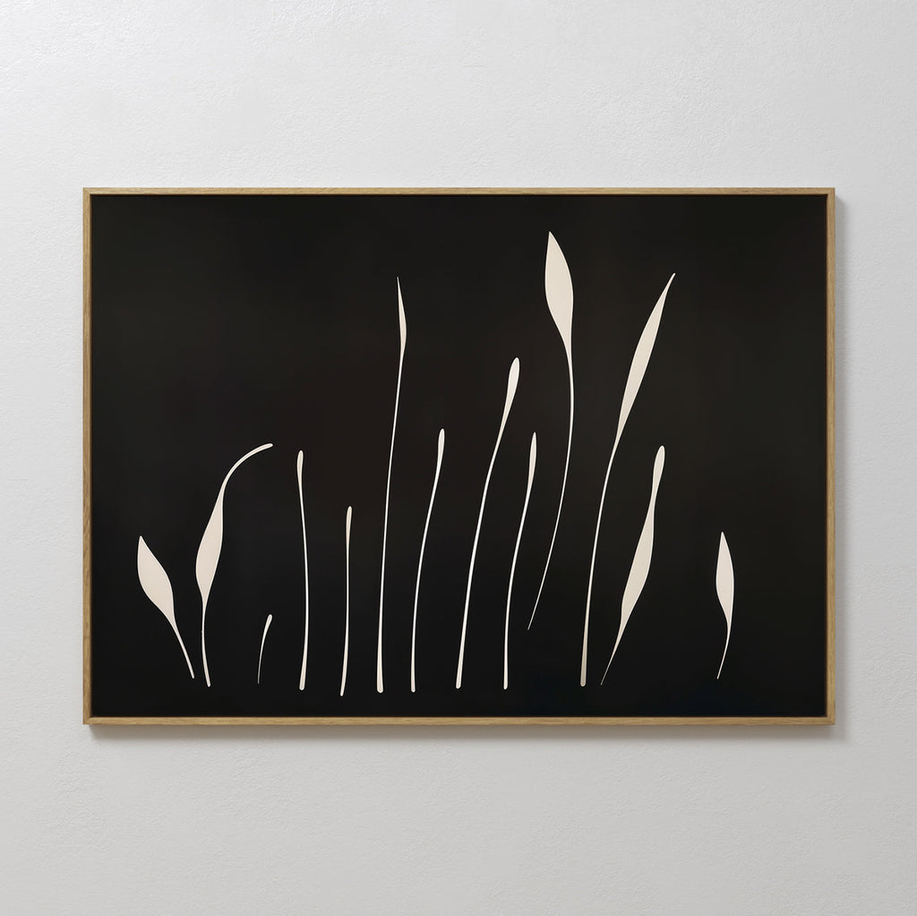Whispers in Bloom – black botanical canvas wall art print by Aspire Prints