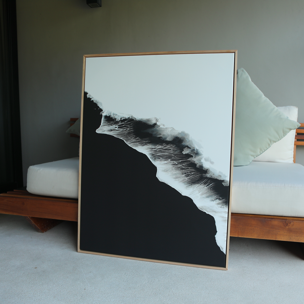 Midnight Tide Whispers – black coastal canvas wall art print by Aspire Prints