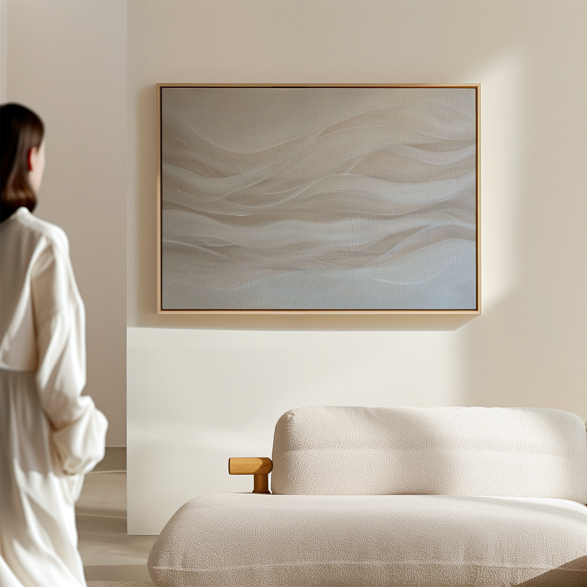 Whispers of Dune – beige and white abstract canvas wall art print by Aspire Prints