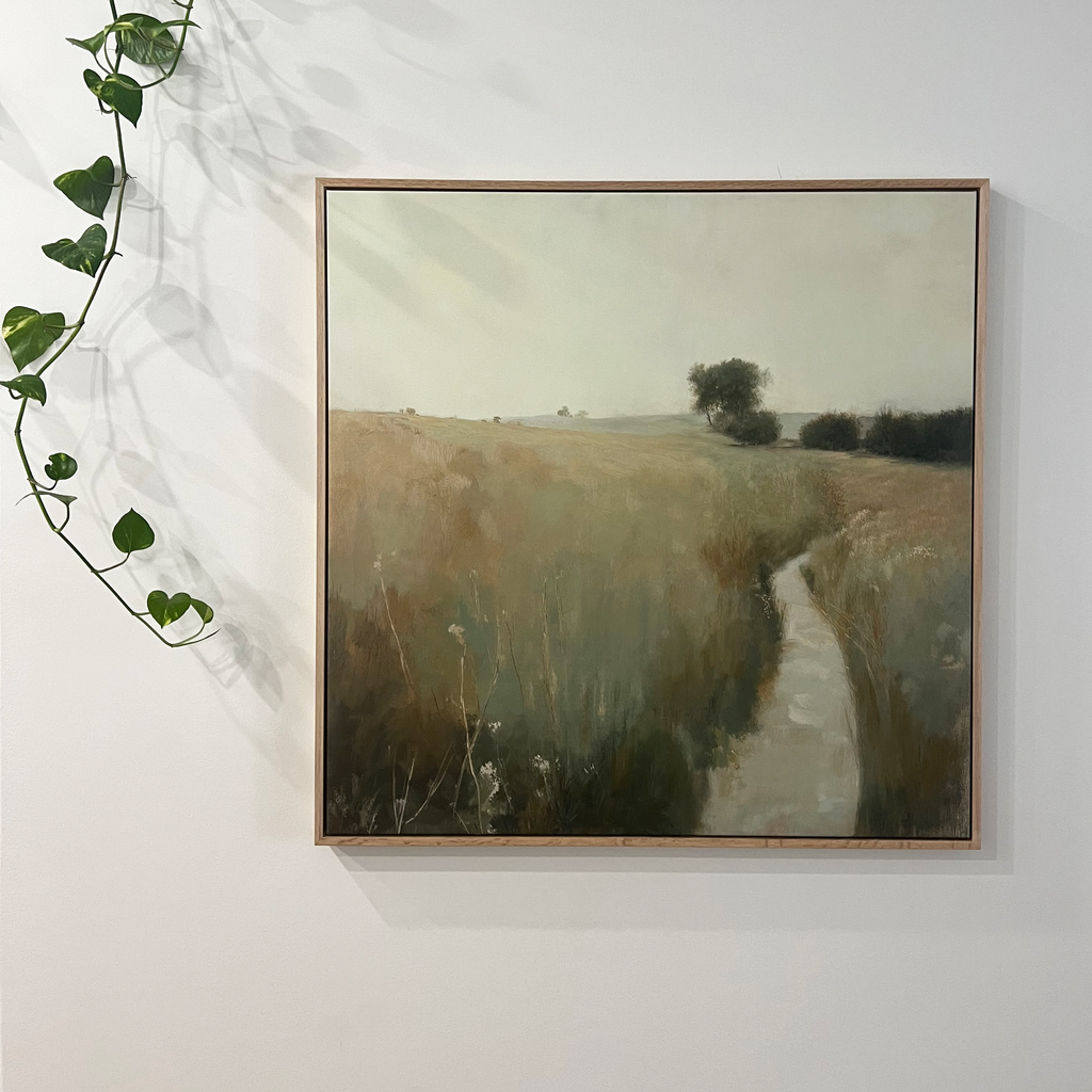 Whispering Fields at Golden Hour – green vintage canvas wall art print by Aspire Prints