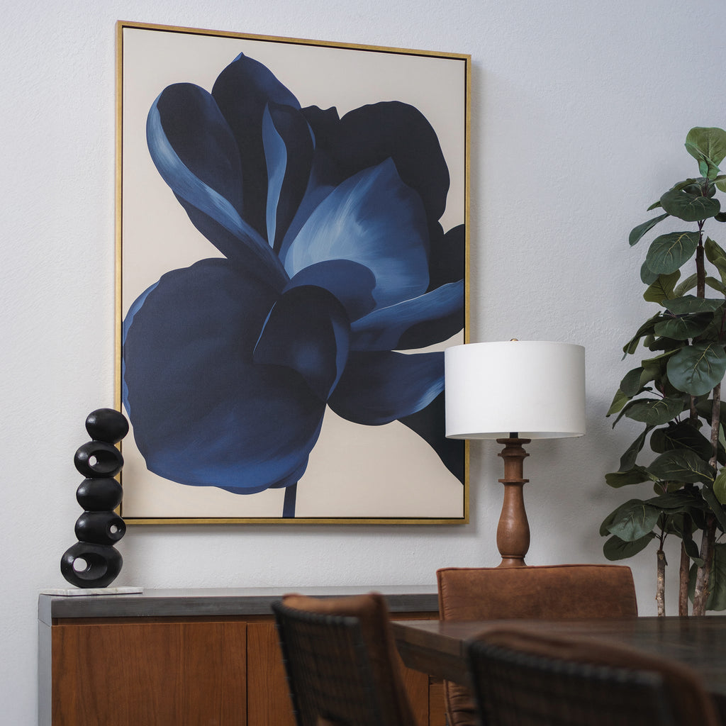 Petals After Dark – blue botanical canvas wall art print by Aspire Prints