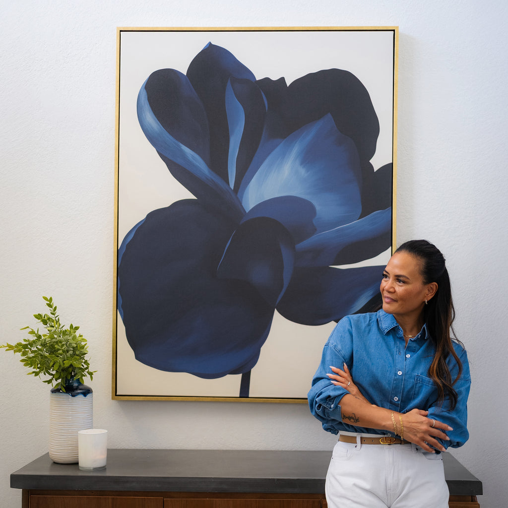 Petals After Dark – blue botanical canvas wall art print by Aspire Prints