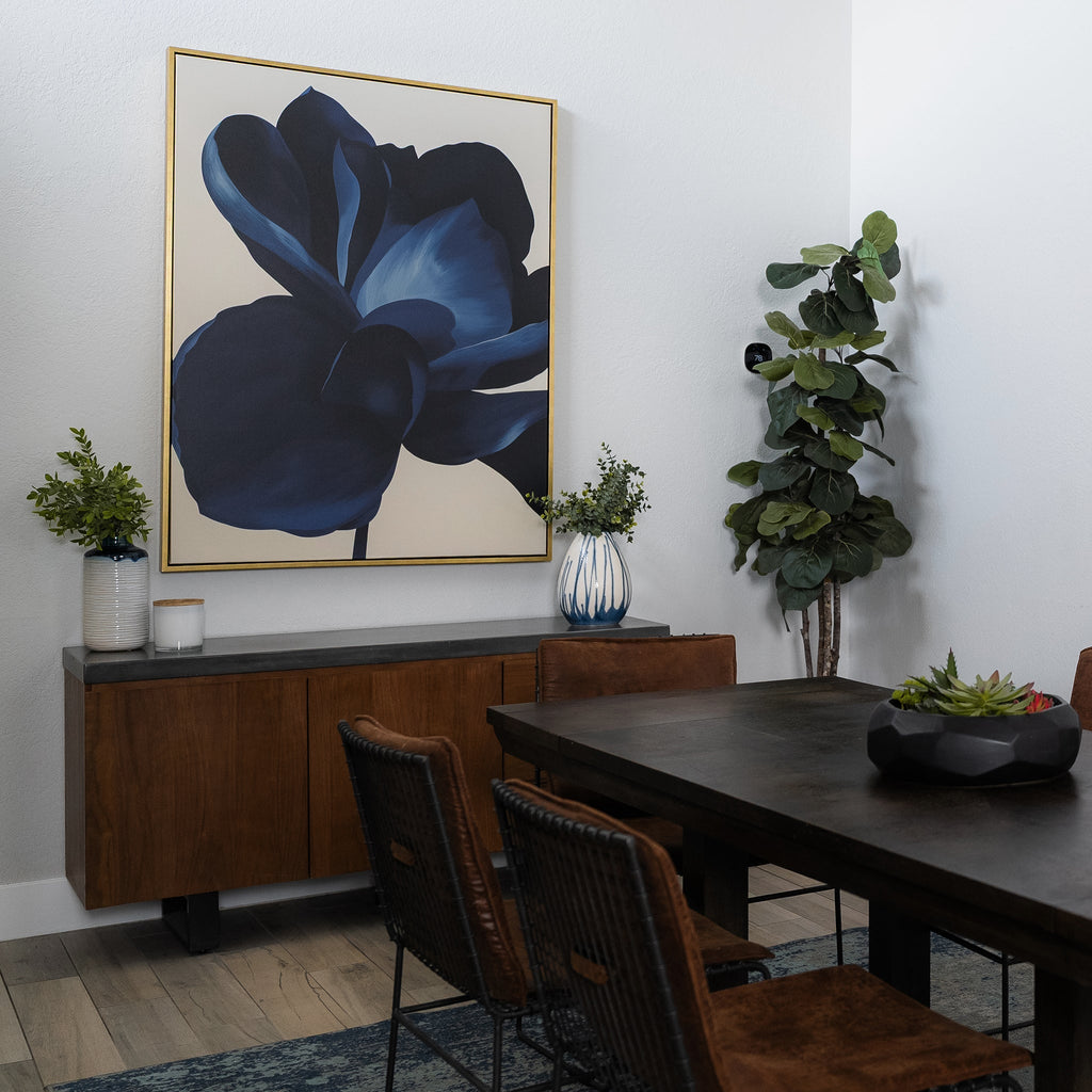 Petals After Dark – blue botanical canvas wall art print by Aspire Prints