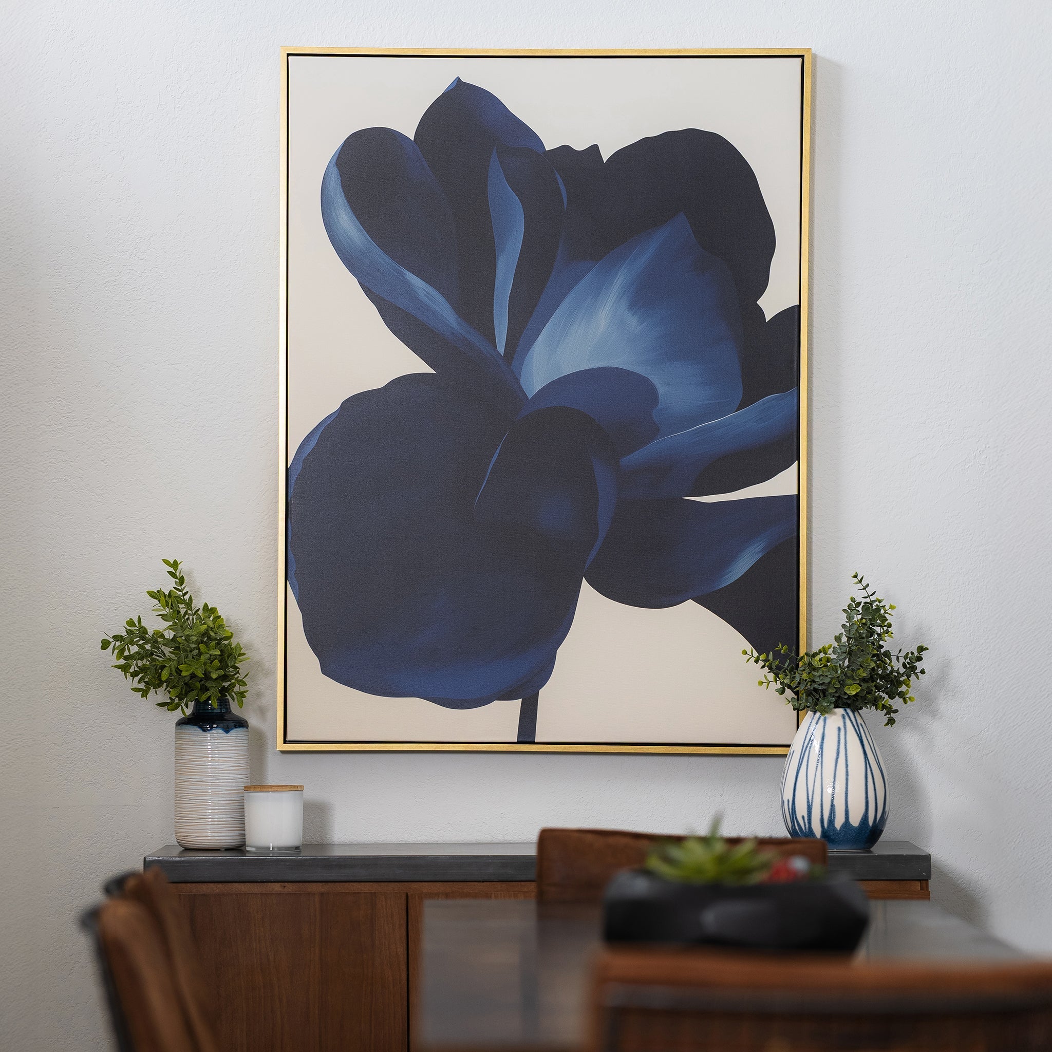 Petals After Dark – blue botanical canvas wall art print by Aspire Prints