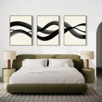 Whispered Strokes Triptych – Set of 3 Canvas Prints set of 3 – black and white abstract canvas wall art by Aspire Prints