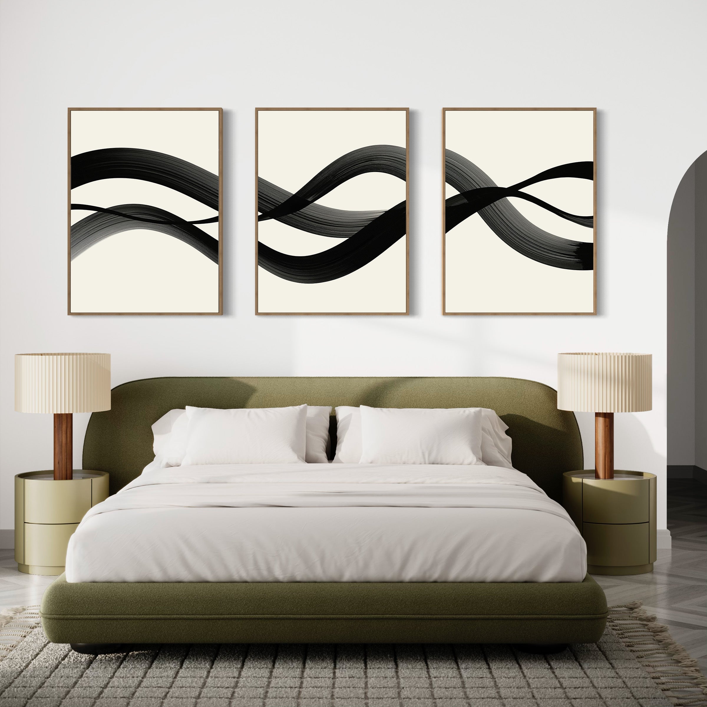 Whispered Strokes Triptych – Set of 3 Canvas Prints set of 3 – black and white abstract canvas wall art by Aspire Prints