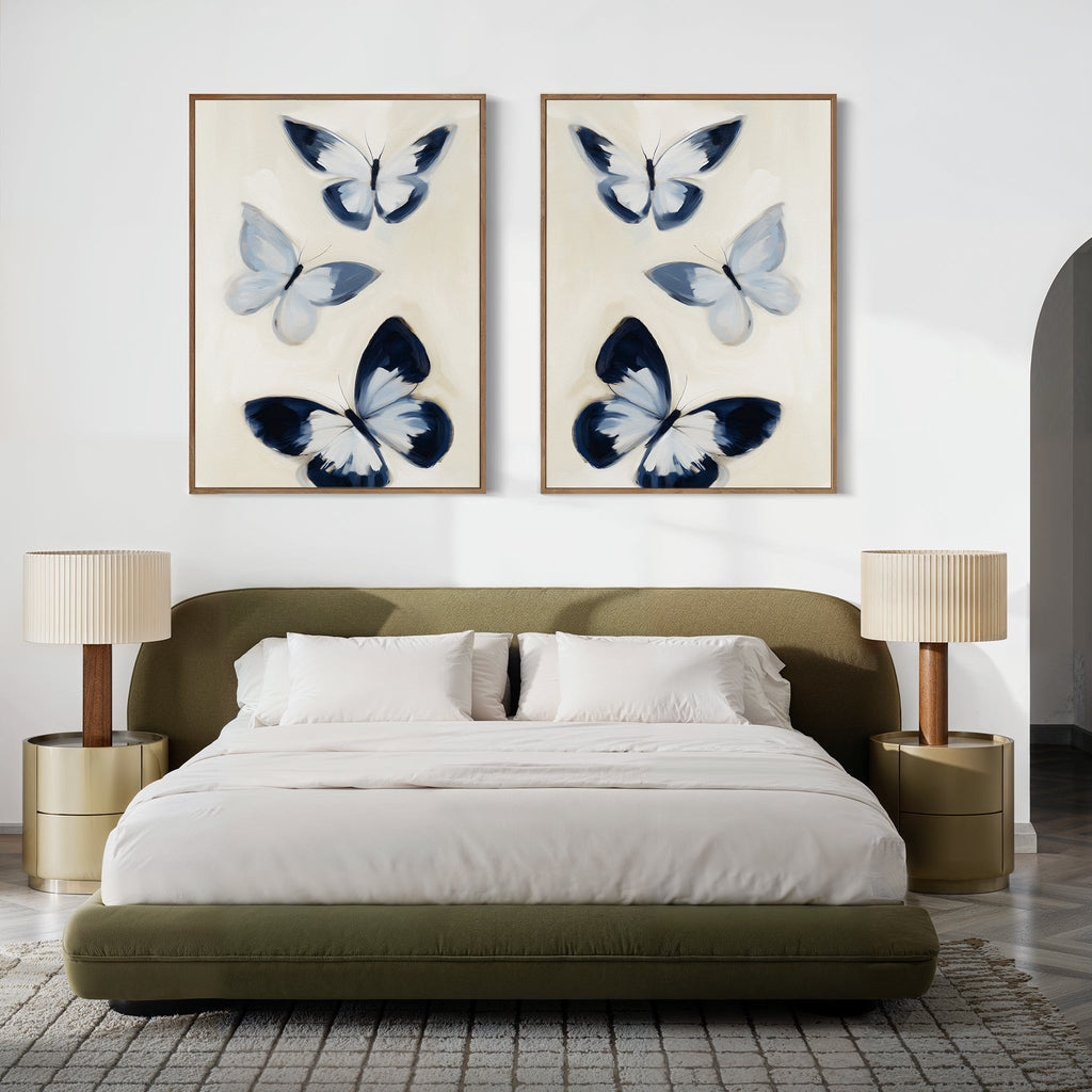 Whisper of Midnight Wings – Set of 2 Canvas Prints set of 2 – blue botanical canvas wall art by Aspire Prints