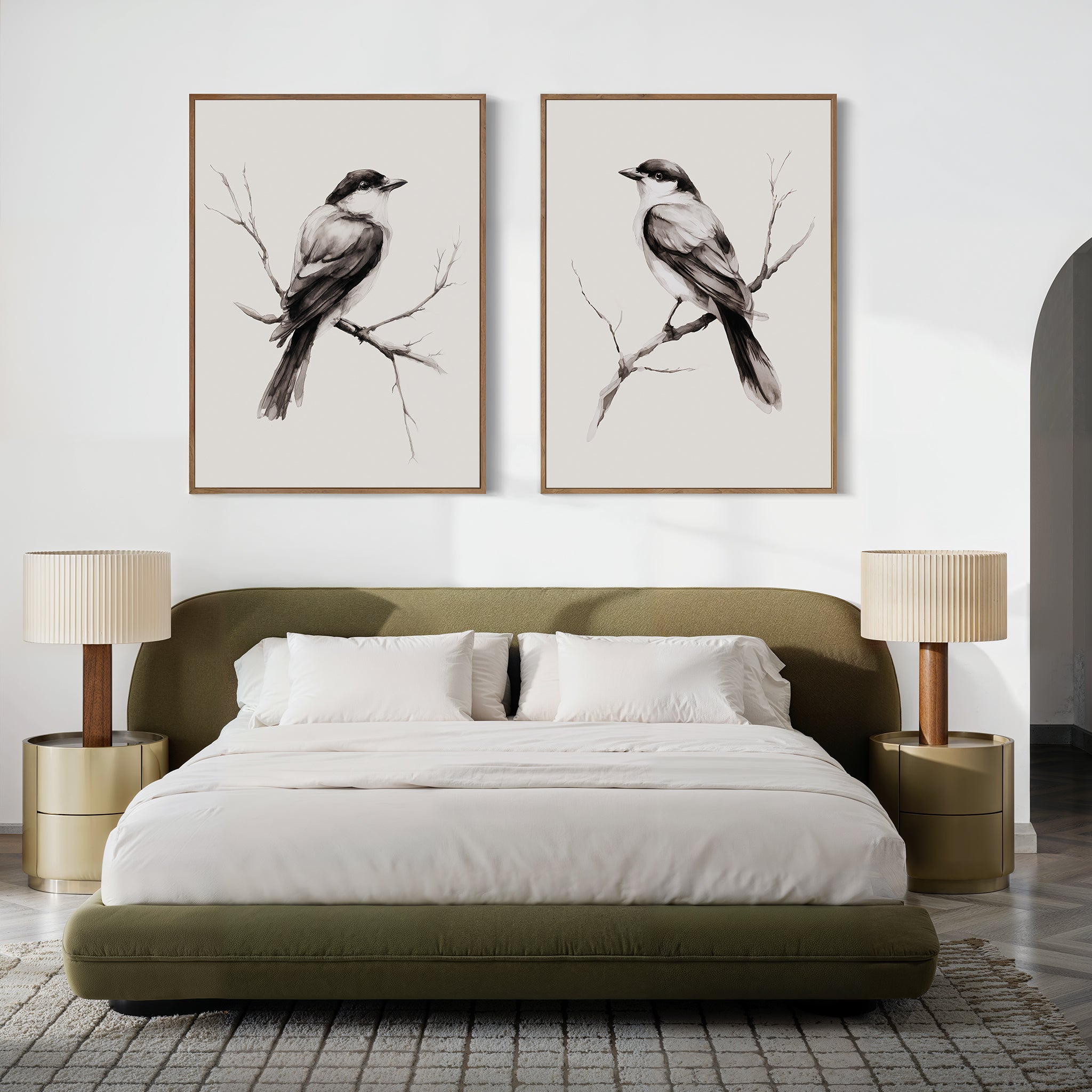 Whispers on Bare Branches – Set of 2 Canvas Prints set of 2 – neutral-toned vintage canvas wall art by Aspire Prints