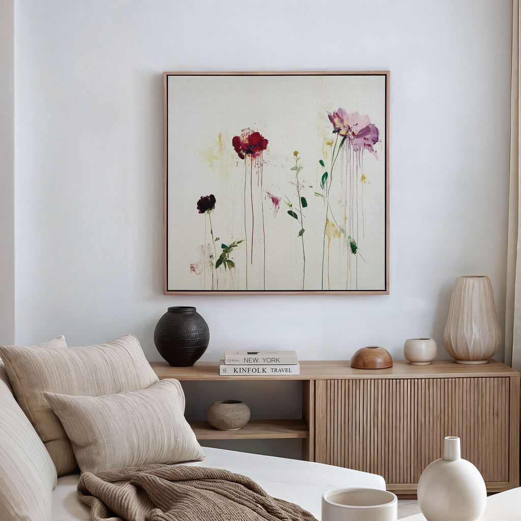 Wildbloom Whispers – blush pink botanical canvas wall art print by Aspire Prints