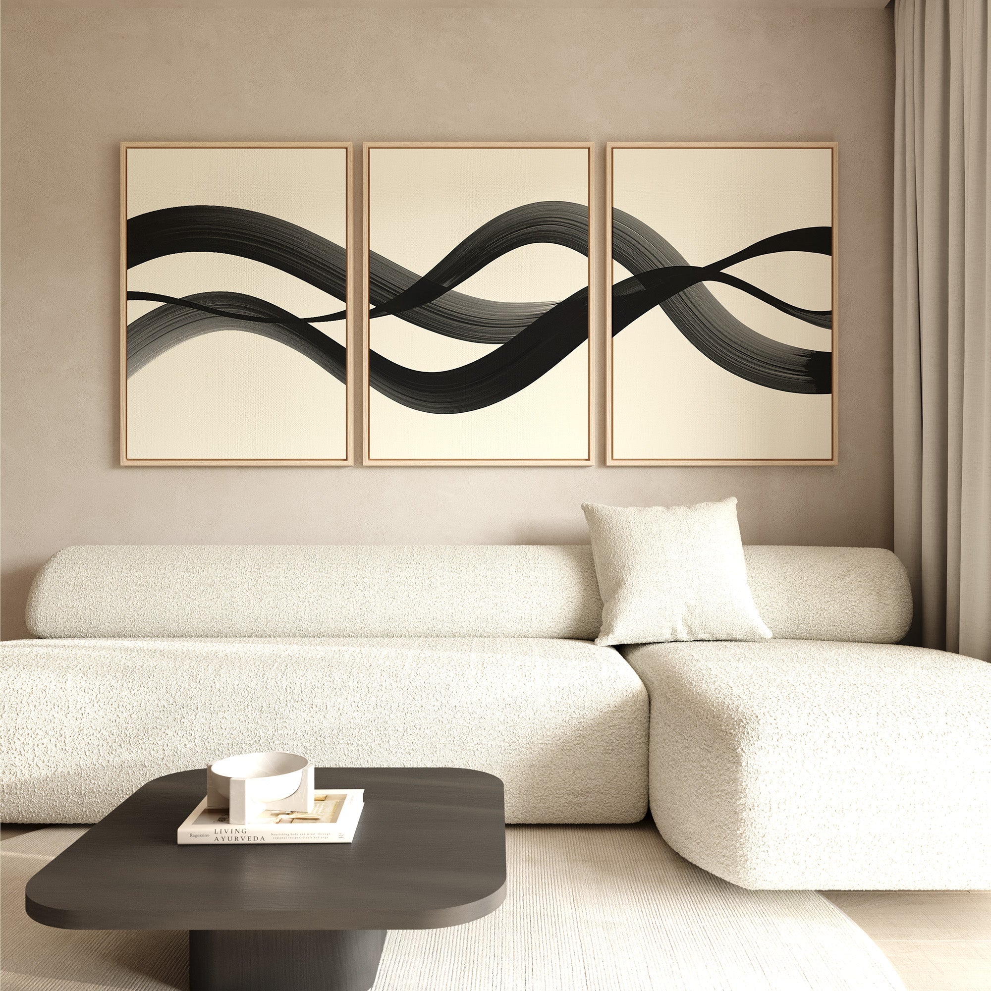 Whispered Strokes Triptych – Set of 3 Canvas Prints set of 3 – black and white abstract canvas wall art by Aspire Prints
