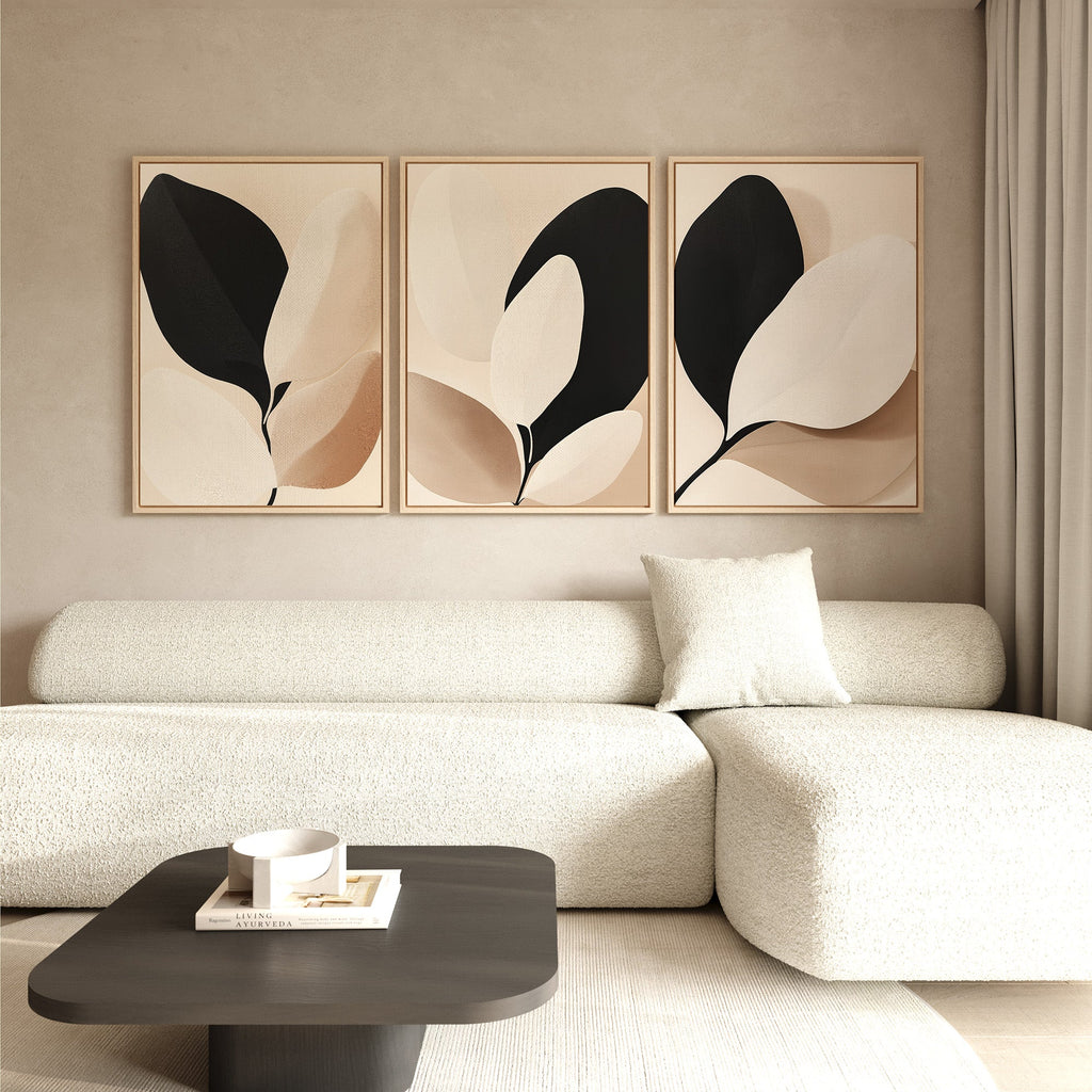 Whispers in Ivory & Ink – Set of 3 Canvas Prints set of 3 – black botanical canvas wall art by Aspire Prints