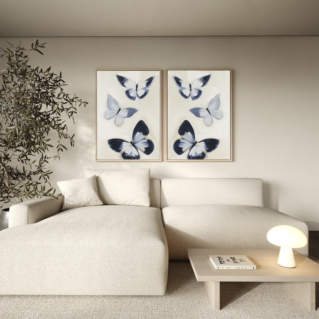 Whisper of Midnight Wings – Set of 2 Canvas Prints set of 2 – blue botanical canvas wall art by Aspire Prints