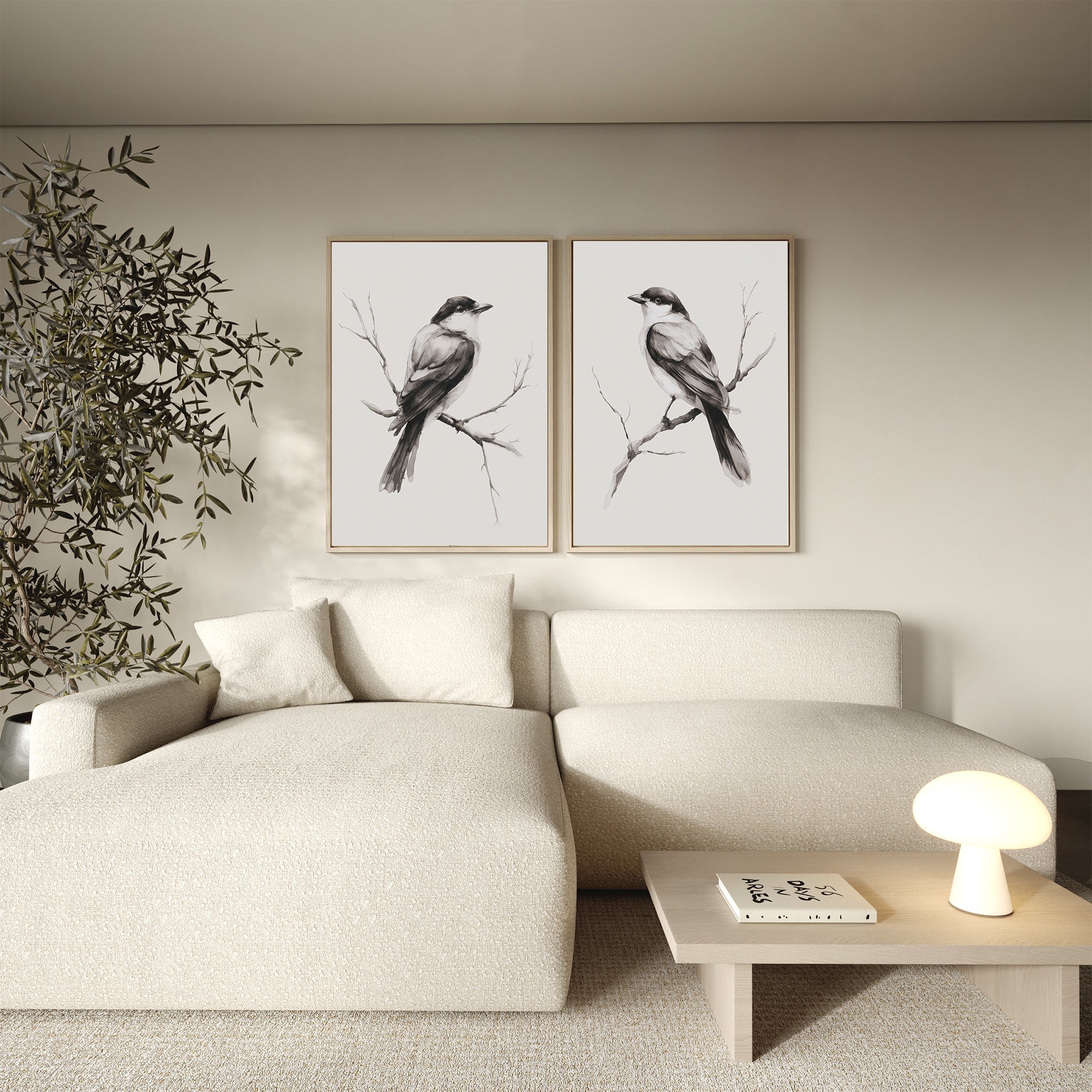 Whispers on Bare Branches – Set of 2 Canvas Prints set of 2 – neutral-toned vintage canvas wall art by Aspire Prints