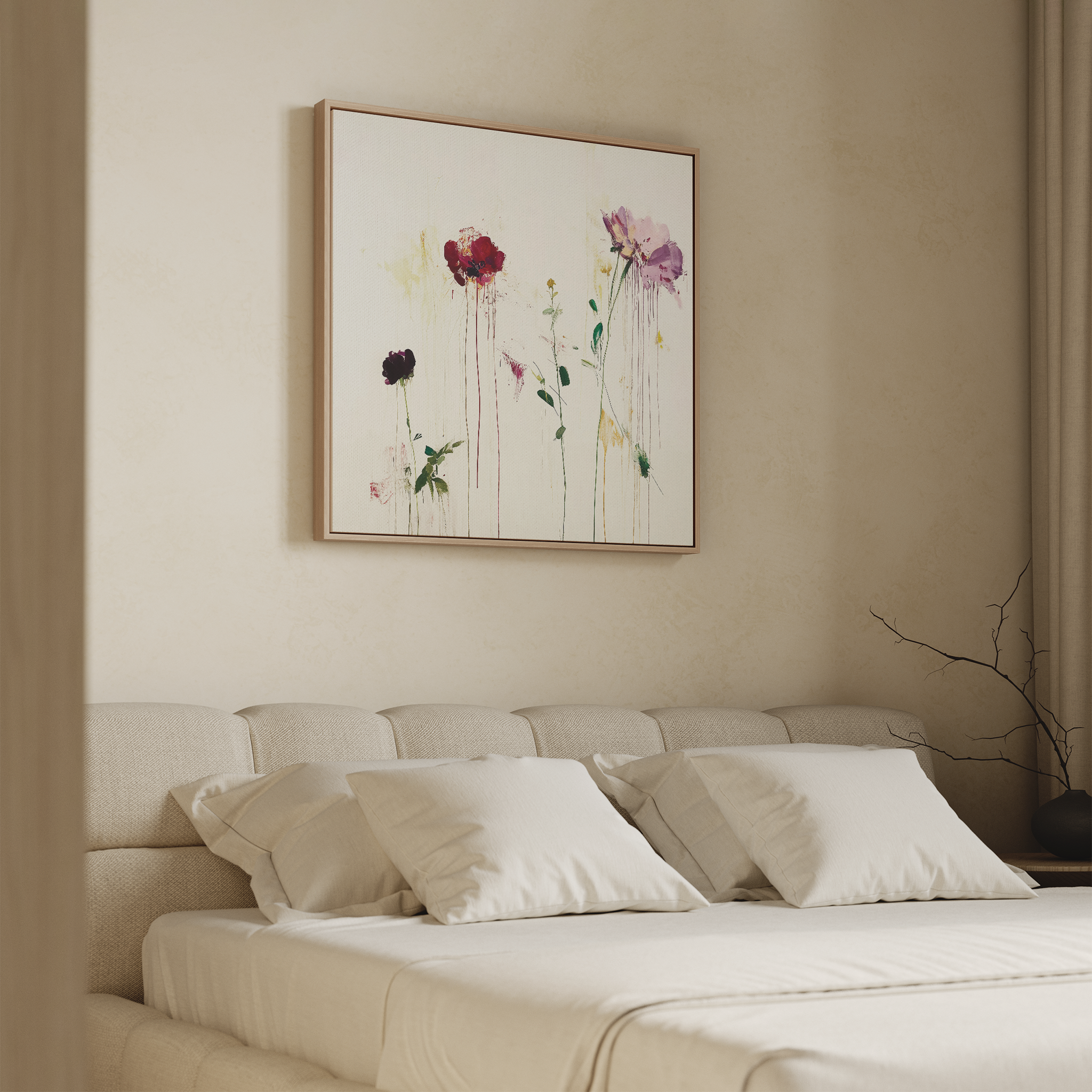 Wildbloom Whispers – blush pink botanical canvas wall art print by Aspire Prints