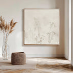 Whispering Petals in Bloom – beige and white botanical canvas wall art print by Aspire Prints