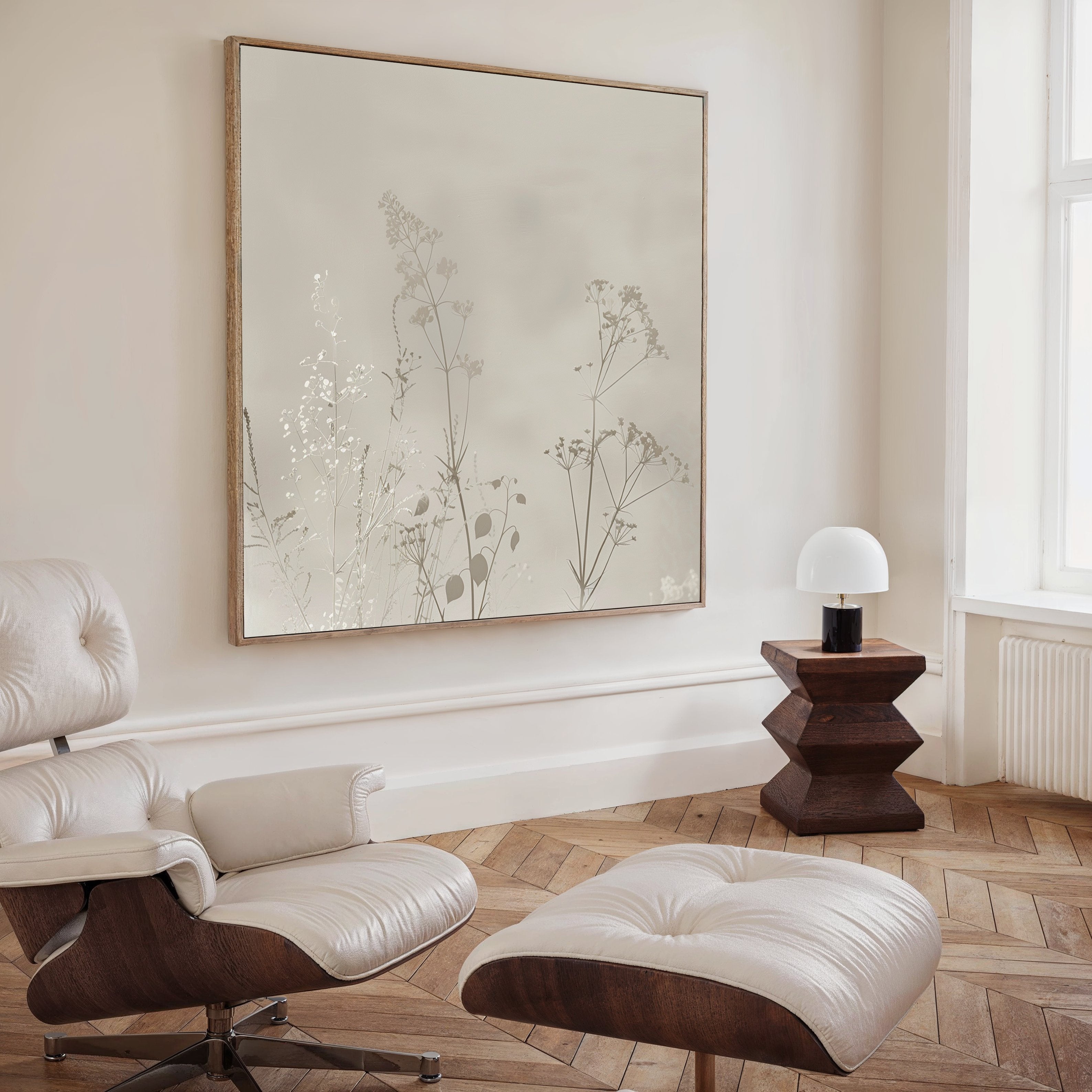 Whispering Petals in Bloom – beige and white botanical canvas wall art print by Aspire Prints