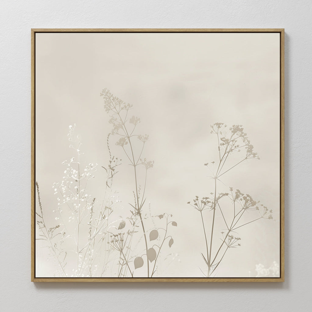 Whispering Petals in Bloom – beige and white botanical canvas wall art print by Aspire Prints