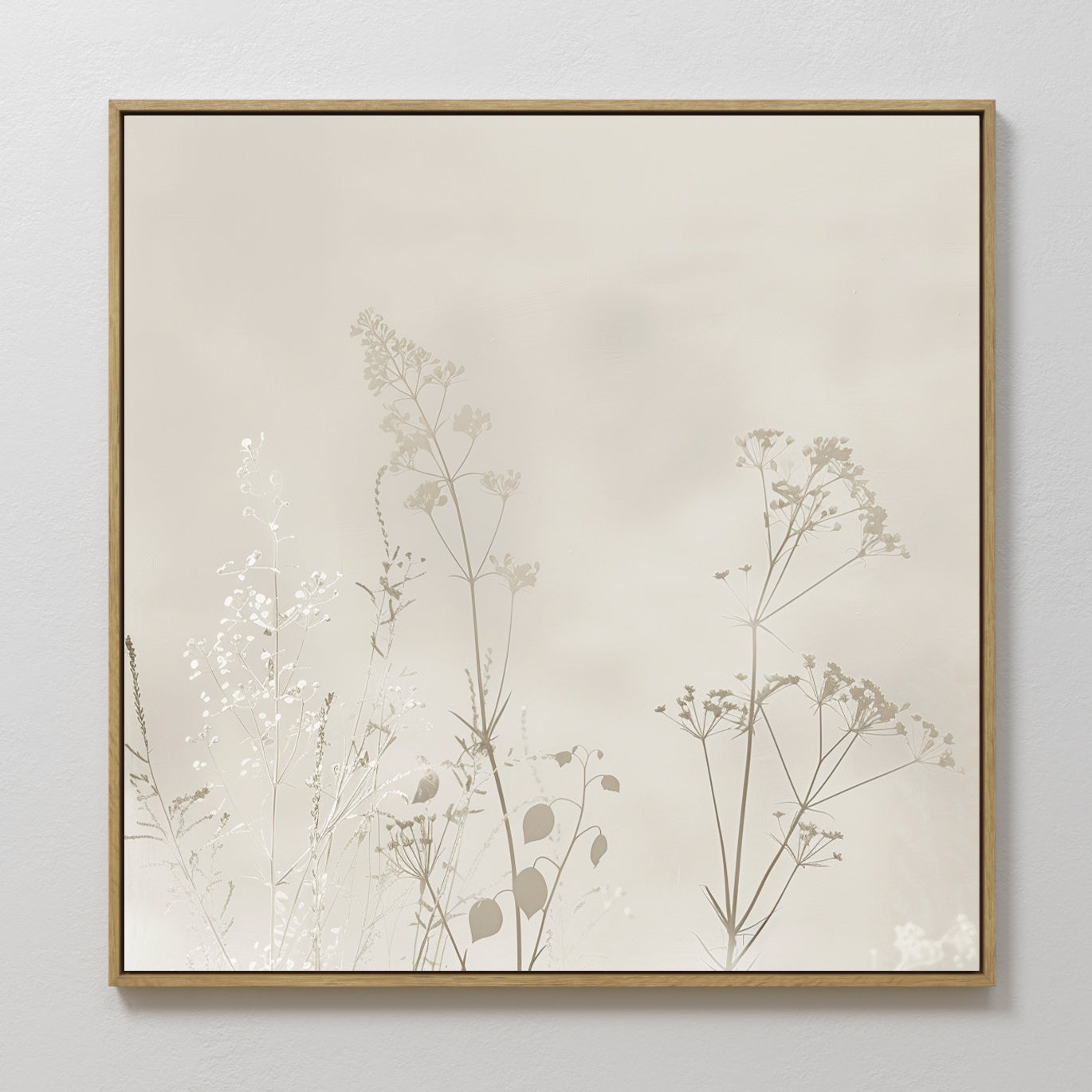 Whispering Petals in Bloom – beige and white botanical canvas wall art print by Aspire Prints