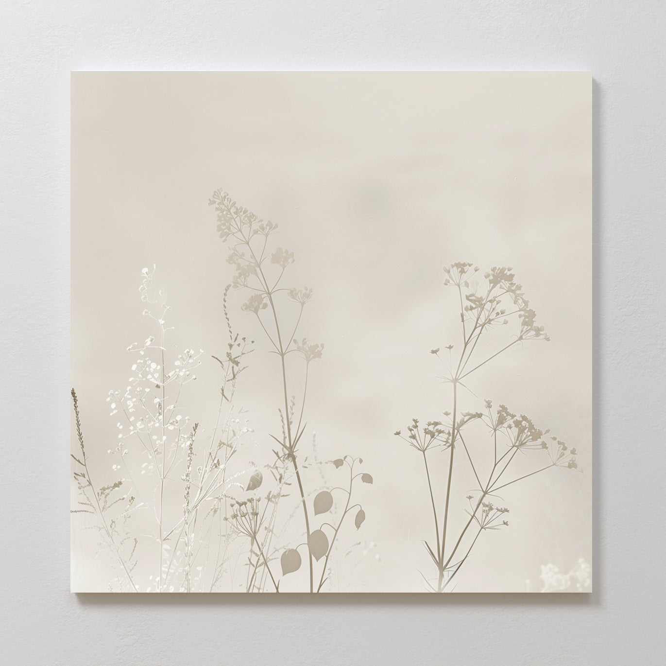 Whispering Petals in Bloom – beige and white botanical canvas wall art print by Aspire Prints