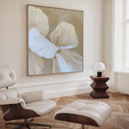 Petal Hush – beige and white botanical canvas wall art print by Aspire Prints