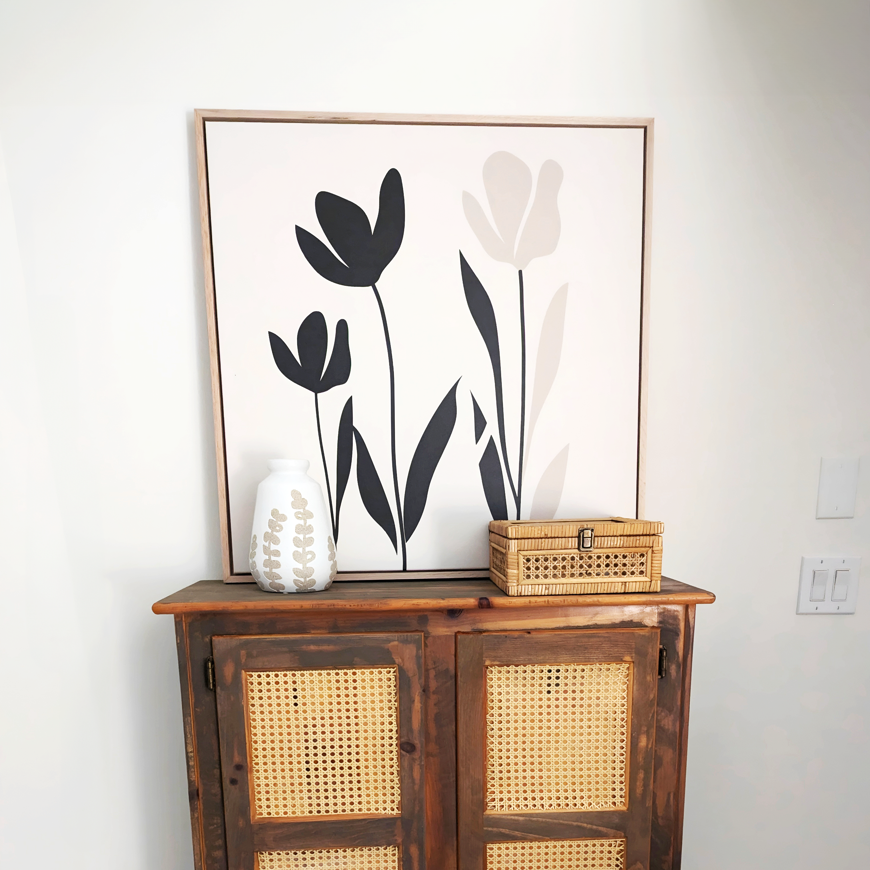 Whispers in Bloom – black and white botanical canvas wall art print by Aspire Prints