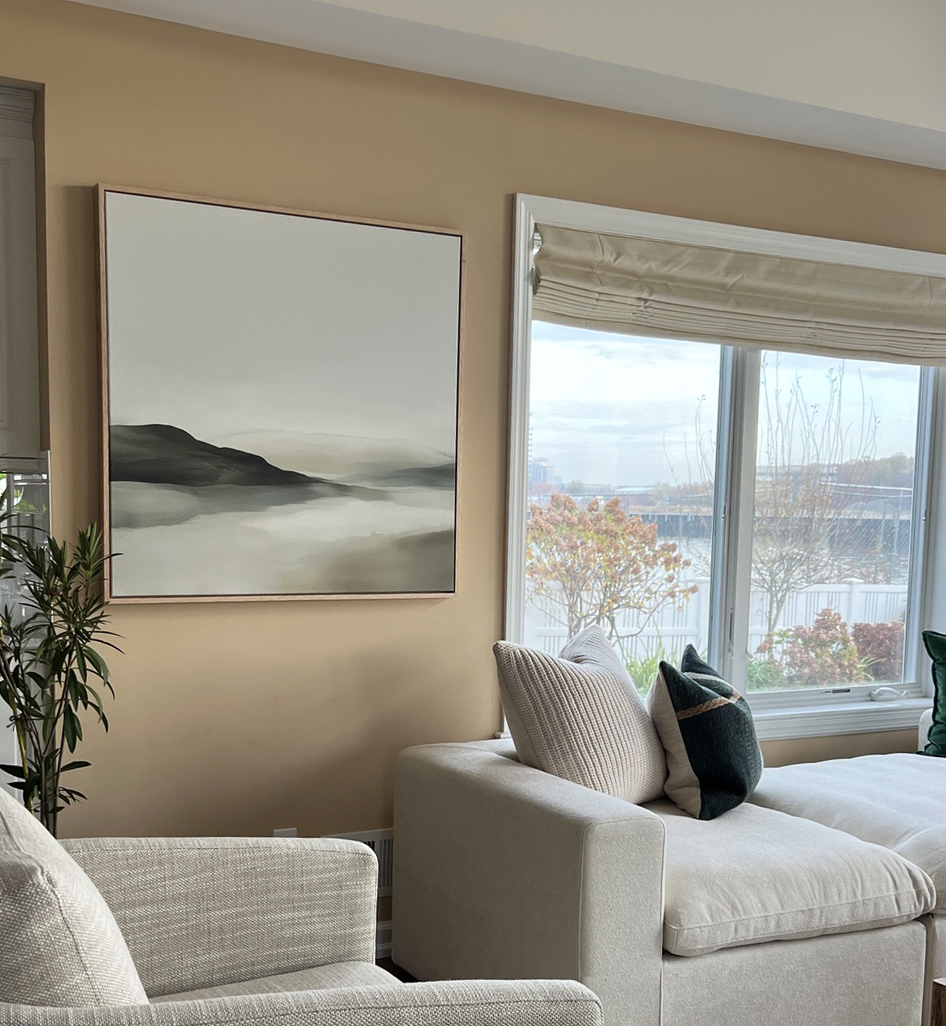 Whispering Hills at Daybreak – beige and white landscape canvas wall art print by Aspire Prints